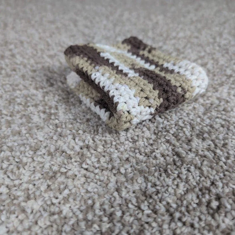 Handmade Crochet‎ Washcloth Dishcloth Cotton Chocolate Milk Stripes Brown White